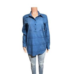 Women long sleeve tuxedo blue button shirt M